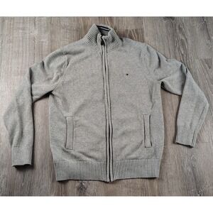 Tommy Hilfiger Medium‎ Full Zip Jacket Sweater Men's Gray 100% Cotton Knit